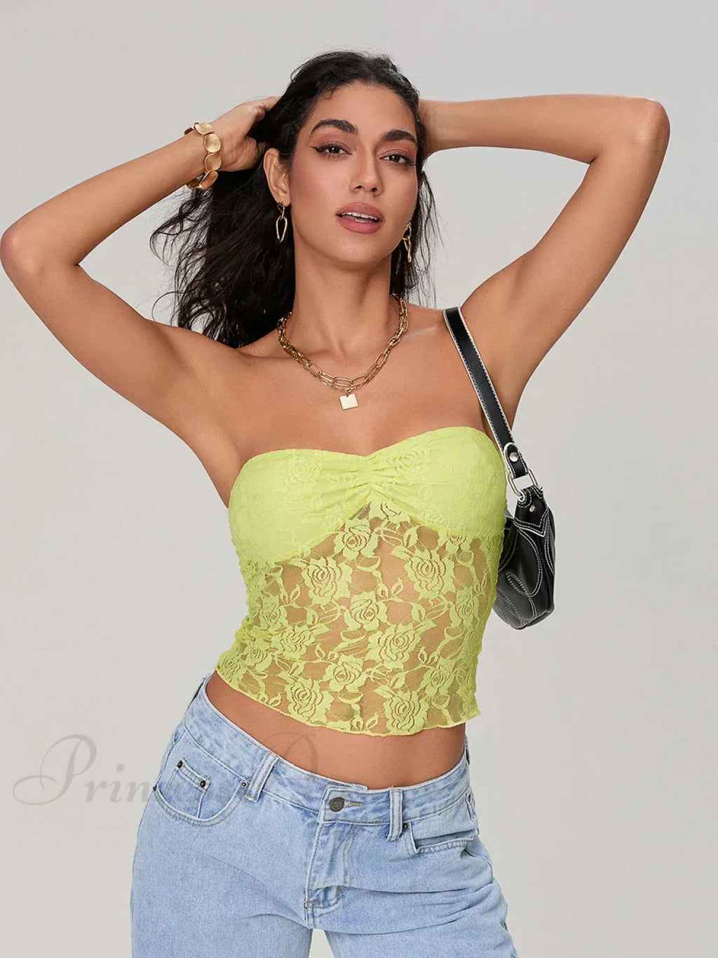 Sheer Lace Off-shoulder Strapless Low Cut Bandeau Top