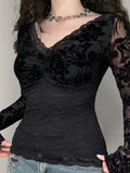 Sheer Lace V-neck Knit Top