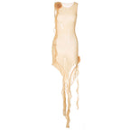 3D Flower Ruffle Trim Sleeveless Club Dress - White