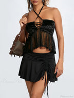 Sheer Mesh Halter Tie-up Strapless Backless Bandeau