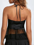 Sheer Mesh Halter Tie-up Strapless Backless Bandeau