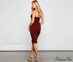 She's A Showstopper Charming Ruched Midi Dress