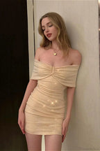 Shimmer Off-Shoulder Fitted Mini Party Dress