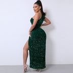 One Shoulder Gown Maxi Dress - Emerald Green