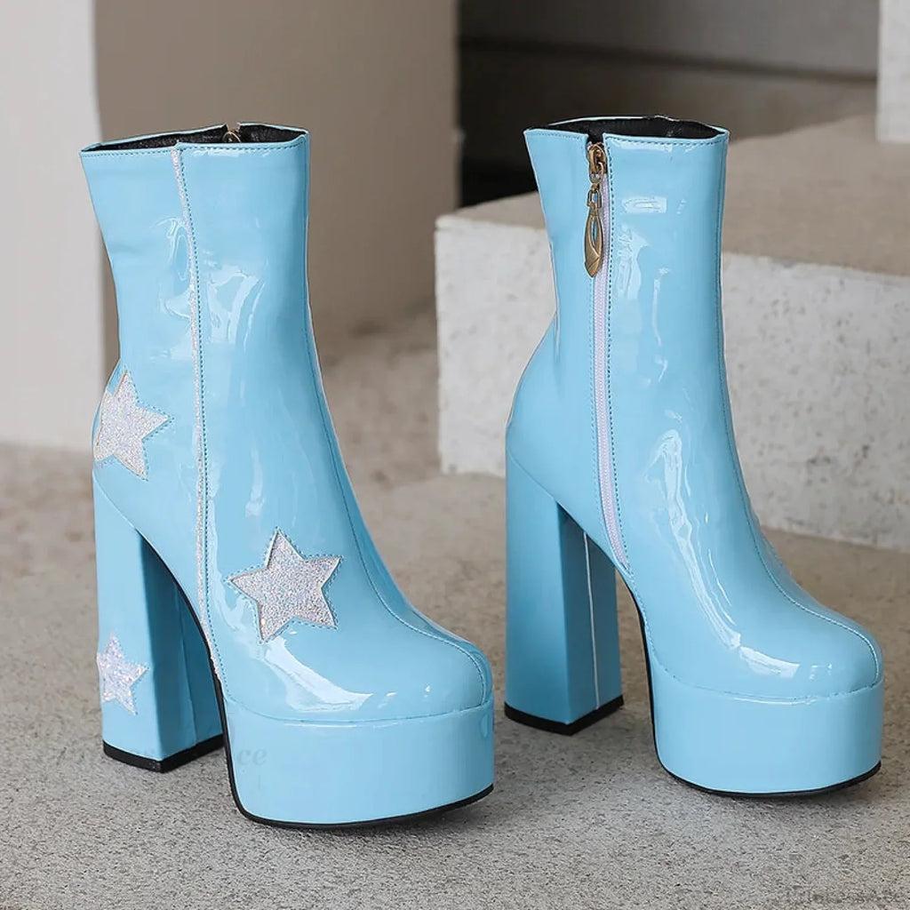 Shiny Leather Sparkle Elevated Gothic Zipper Brief Boot