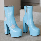 Shiny Leather Sparkle Elevated Gothic Zipper Brief Boot