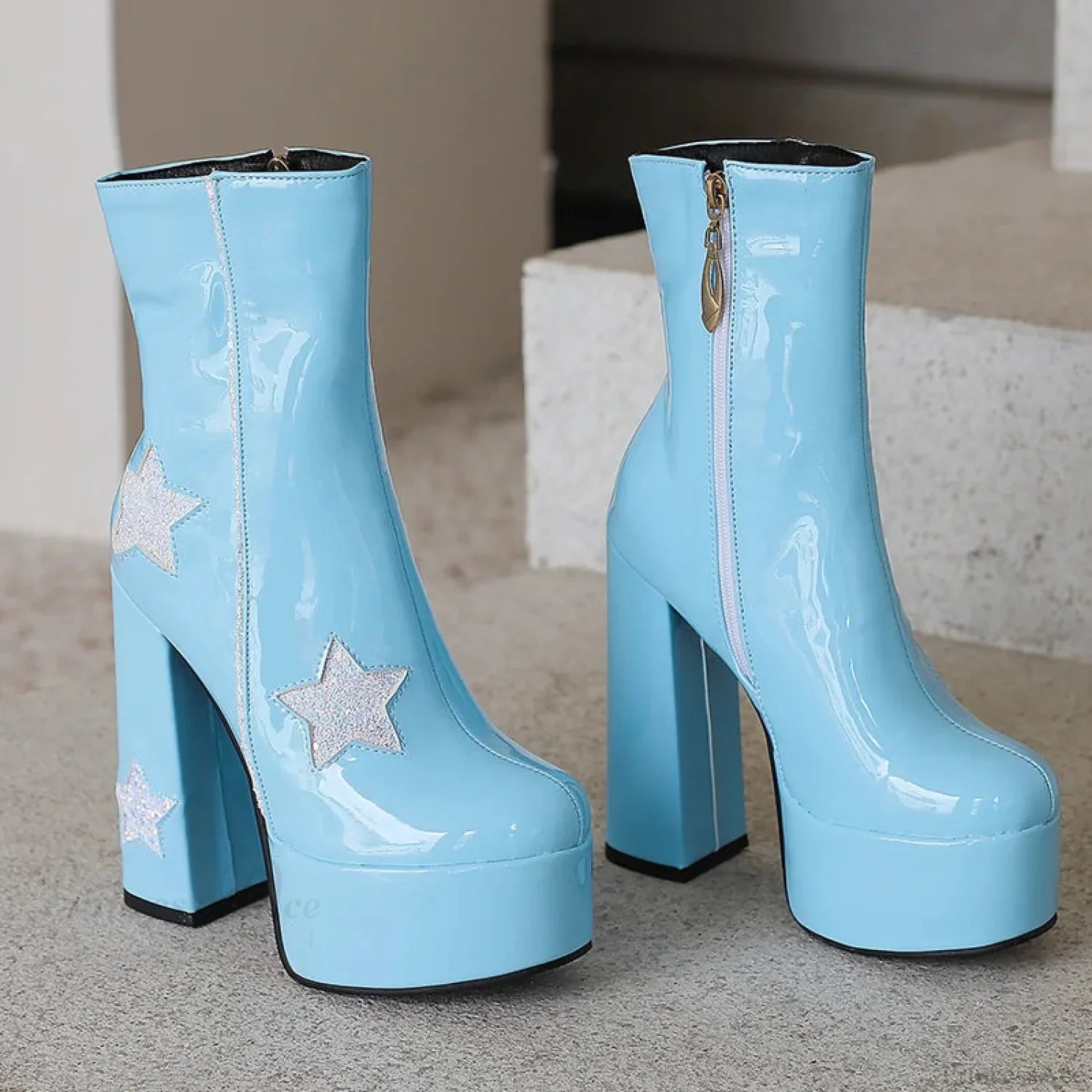 Shiny Leather Sparkle Elevated Gothic Zipper Brief Boot