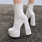 Shiny Leather Sparkle Elevated Gothic Zipper Brief Boot