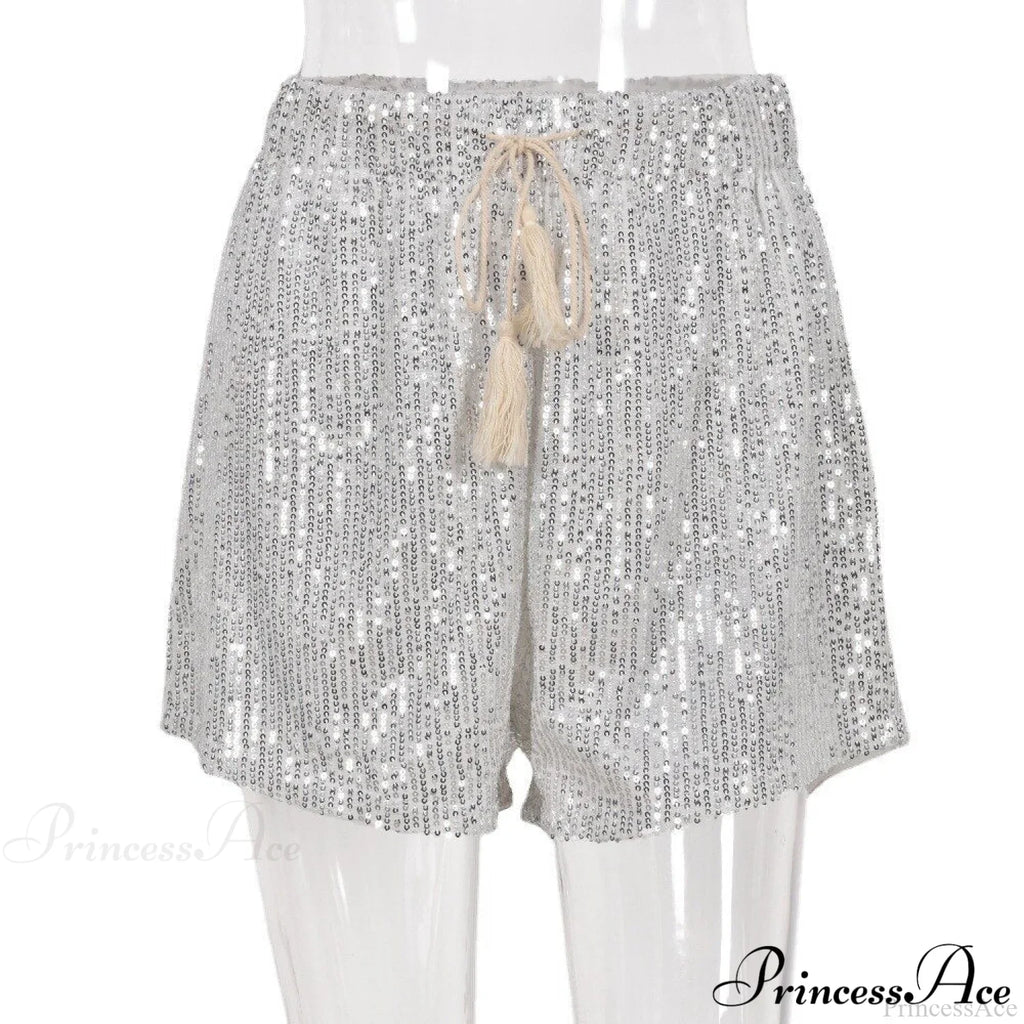 Shiny Sequin Pencil High Waist Mini Shorts