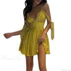 Shiny Slim Black V-Neck Party Dress