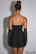 Shiny Slim Spaghetti Strap Slit Party Dress