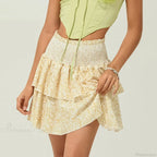 Shirred Floral Layered Ruffle Skirt