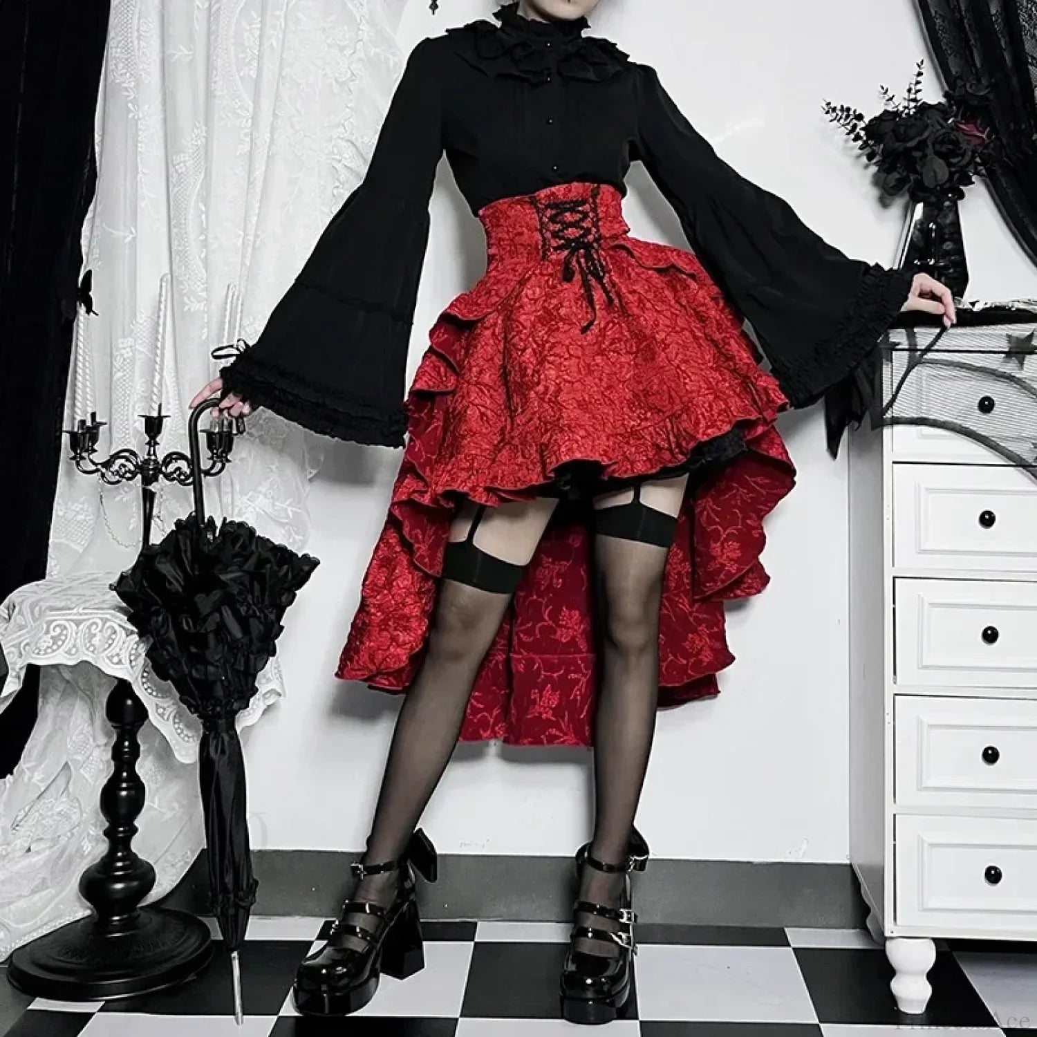 Shirring Pleated Corset Vintage Skirt