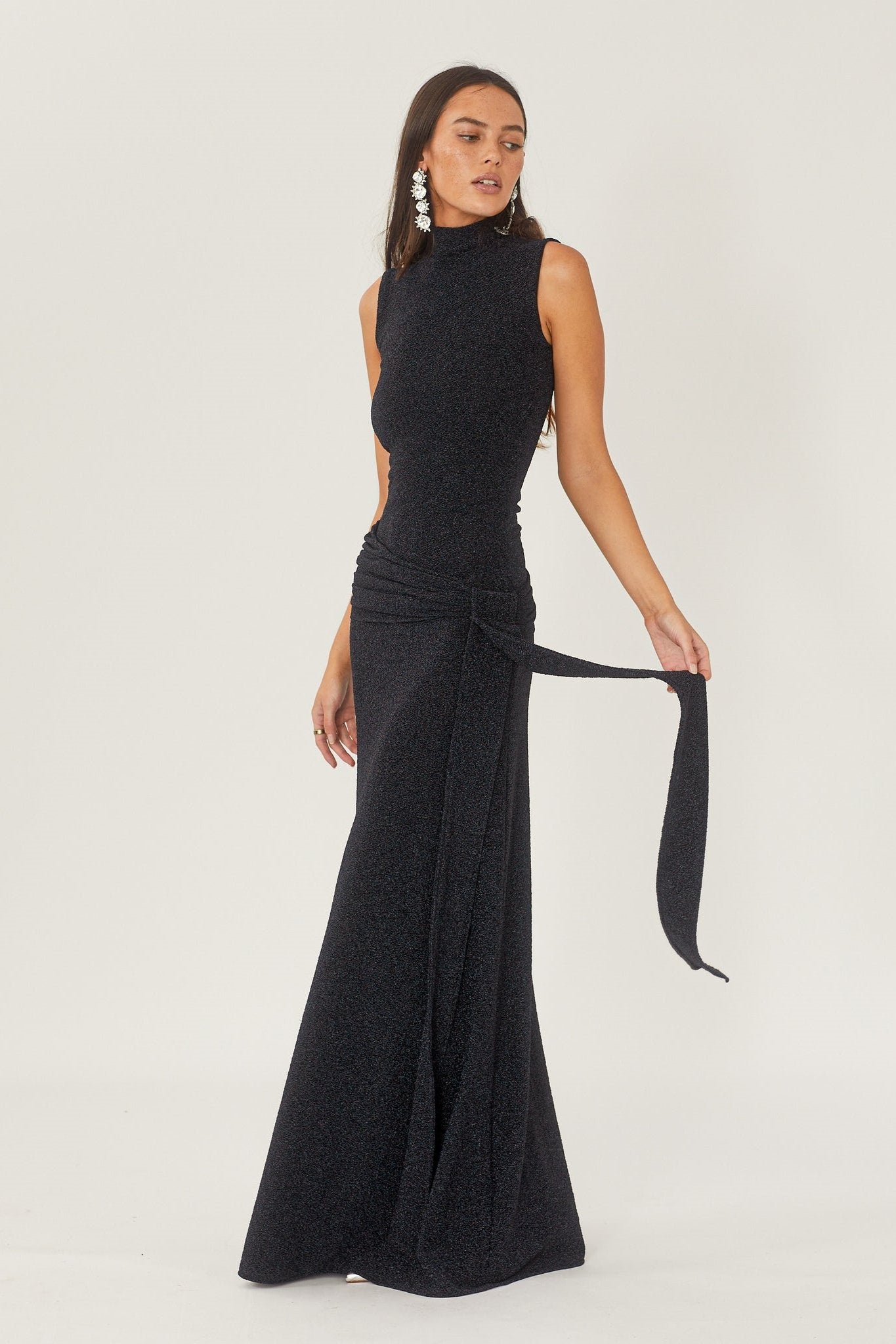 Melanie Premium Maxi Knit Dress with Metallic Straps Elevated Occasion Wear
