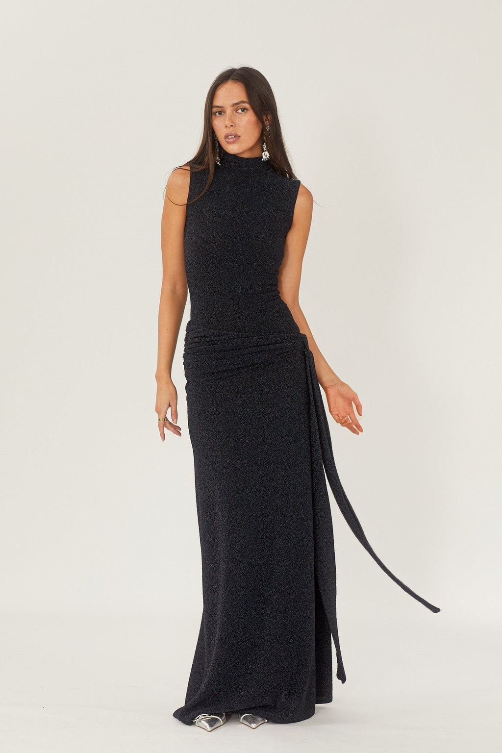 Melanie Premium Maxi Knit Dress with Metallic Straps Elevated Occasion Wear