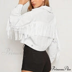 Short Loose Denim Wi Pockets Lapel Button Tassel Chic Stylish Elegant Fashionable Versatile Boyfriend Outer Jacket