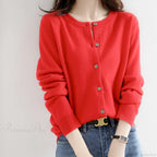 Short Slim O-Neck Single Breasted Gold Camel Knit Cardigan