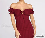 Show 'Em Off Charming Shoulder Smocked Mini Dress