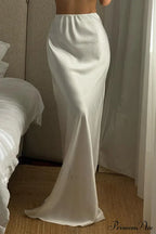 Side Skirt with High Full-Length and White Slit Waist