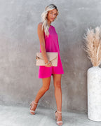 Side To Side One Shoulder Statement Dress Fuchsia