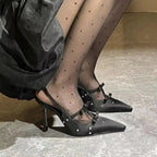 Silky Ribbon Gothic Rhinestones Mary Janes Tall Heel