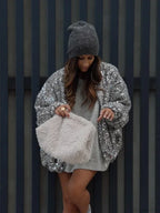 Silver Sequins Patchwork Bomber Coat