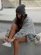 Silver Sequins Patchwork Bomber Coat