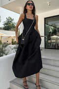 Simple Square Neck Fit and Flare Summer Maxi Tank Sundress - Black