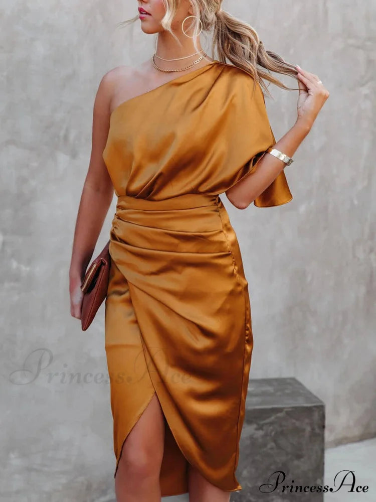 Single Sleeve Stylish Irregular Evening Dress
