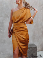 Single Sleeve Stylish Irregular Evening Dress