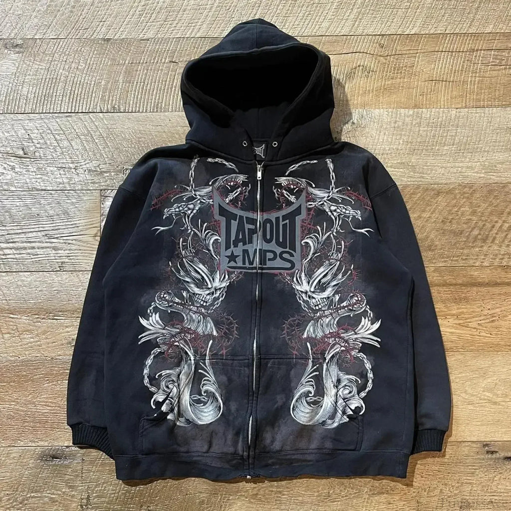 Skull Graphic Zipper Hoodie