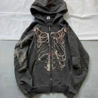 Skull Patchwork Zipper Hoodie