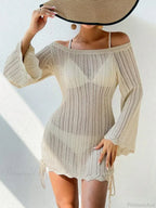 Slash Neck Hollow Out Long Sleeve Cover Up