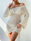 Slash Neck Hollow Out Long Sleeve Cover Up