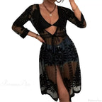Sleeve Lace-up Embroidery Bikini Cover Up