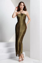 Sleeveless Halter Tassel Fitted Evening Dress
