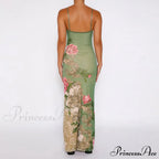 Sleeveless Print Fashion Vneck SlimLong Summer Beach Party Club Robe Floral Dress
