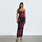 Sleeveless Spaghetti Strap Floral Split Back Hem Dress