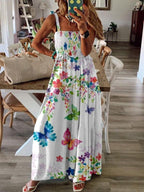 Sleeveless V Neck Butterfly Print Dress