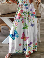 Sleeveless V Neck Butterfly Print Dress