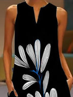 Sleeveless V neck Printed Flower Long Dress