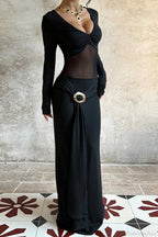 Slim Deep V Mesh Spliced Elegant Maxi Dress