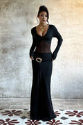 Slim Deep V Mesh Spliced Elegant Maxi Dress