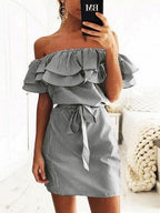 Slim fit Lace up Dress With Ruffled Stripes