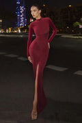 Slim High Neck Slit Bodycon Maxi Dress