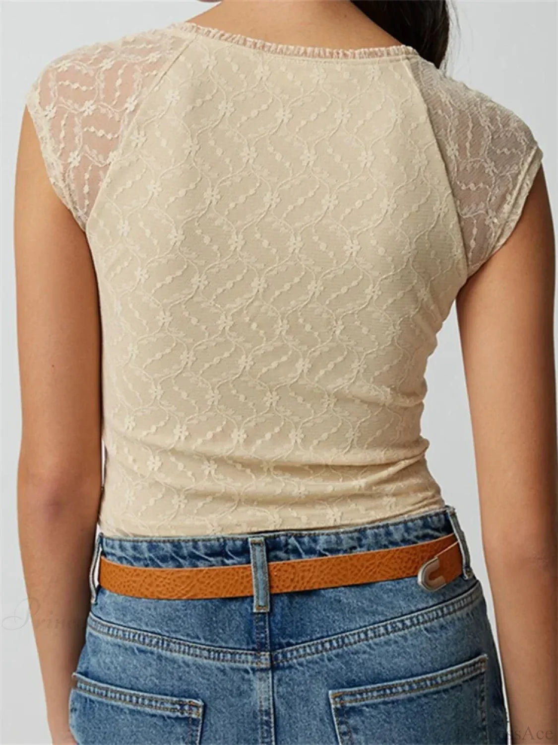 Slim Lace Patchwork Deep V-neck Crop Top