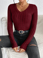 Slim Sexy V-Neck Neck Edge Clash Pullover Top Women
