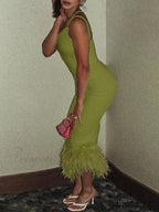 Slim Sleeveless Maxi Spaghetti Strap Backless Green Elegant Club Party Bodycon Dress