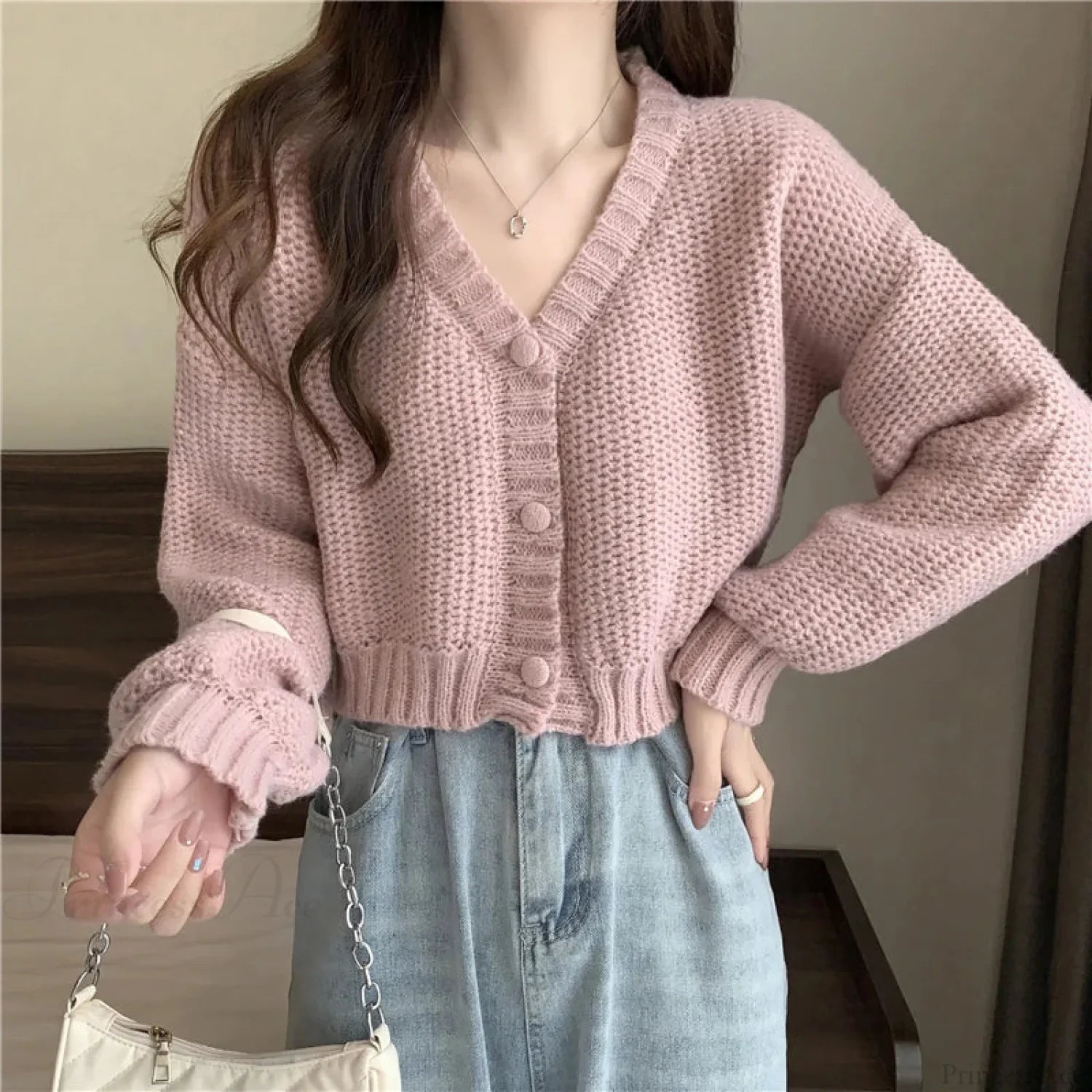 Slim Solid V-Neck Button-Up Knitted Cardigan for Women