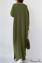 Slit Hem V Neck Sweatshirt Dress